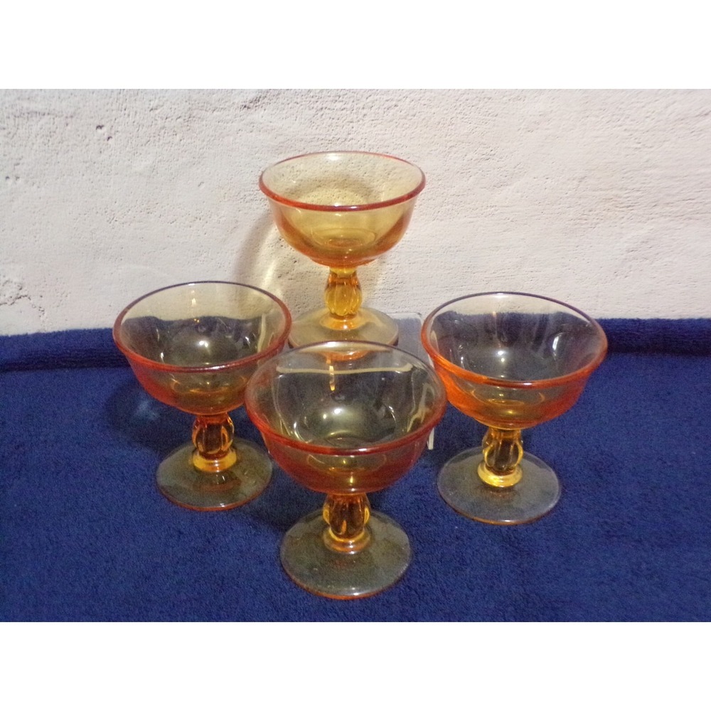 Tiffin Franciscan Desert Red Amber Glass Footed Dessert Bowls Set of 4 Beautiful
